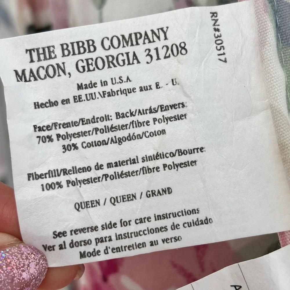 Vintage Bibb Co Charlotte II Floral Stripe Reversible Queen Comforter Pink Green